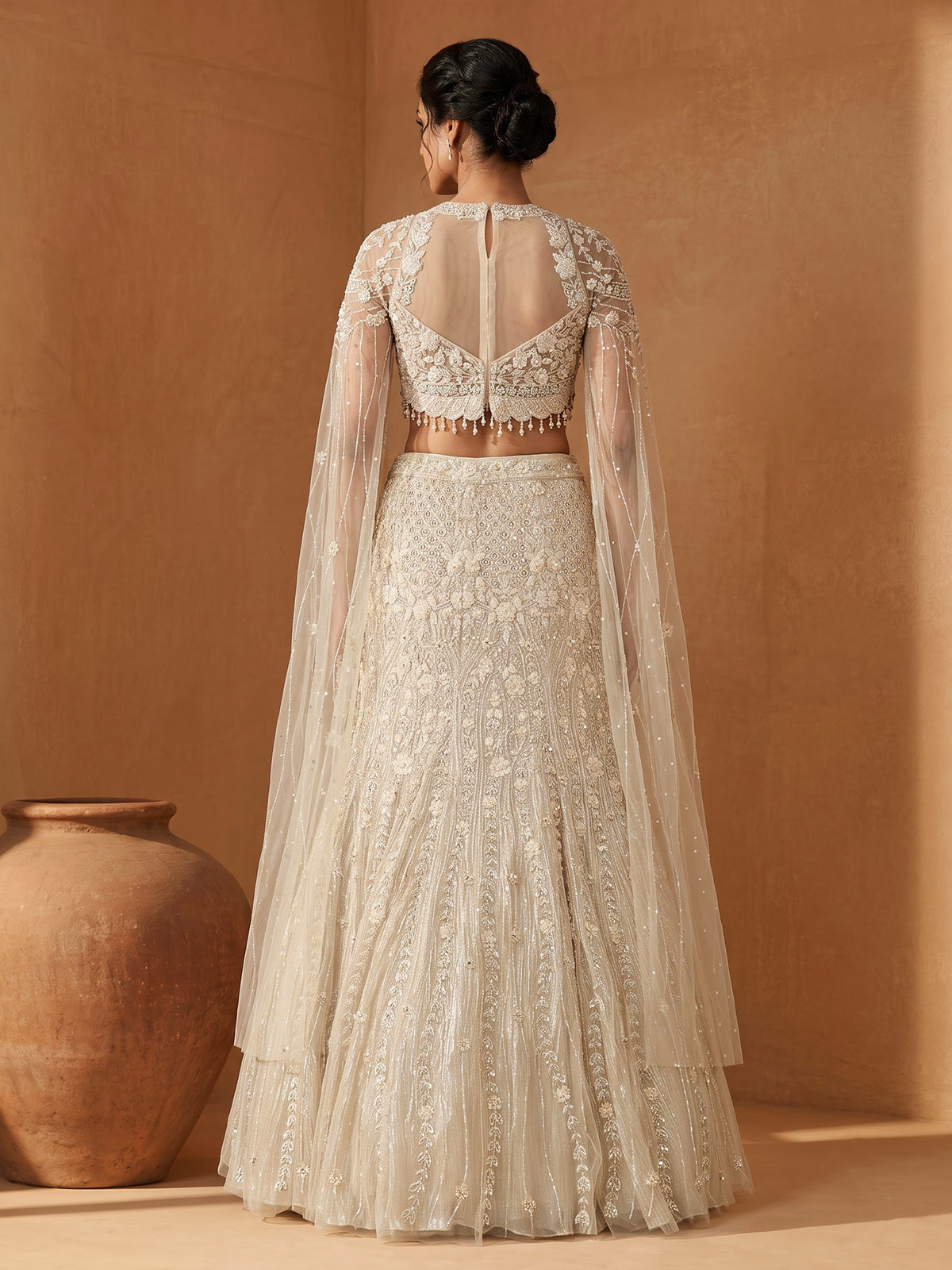 Ivory womens crystal cape lehenga choli