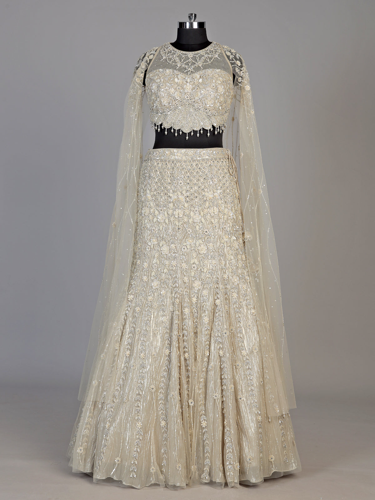 Ivory womens crystal cape lehenga choli