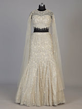 Ivory womens crystal cape lehenga choli