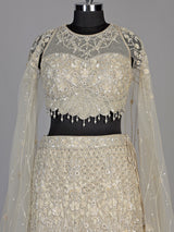 Ivory womens crystal cape lehenga choli