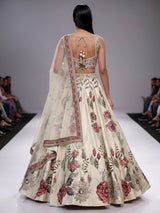 Cream womens floral raw silk lehenga