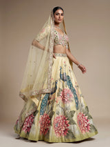 Yellow womens peacock embroidered lehenga choli