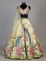 Yellow womens peacock embroidered lehenga choli