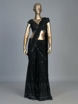 Black aabla embellished georgette sharara suit