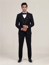 Navy blue mens embellished tuxedo coat suit