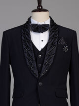 Navy blue mens embellished tuxedo coat suit
