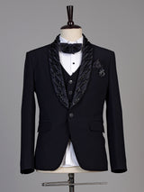 Navy blue mens embellished tuxedo coat suit