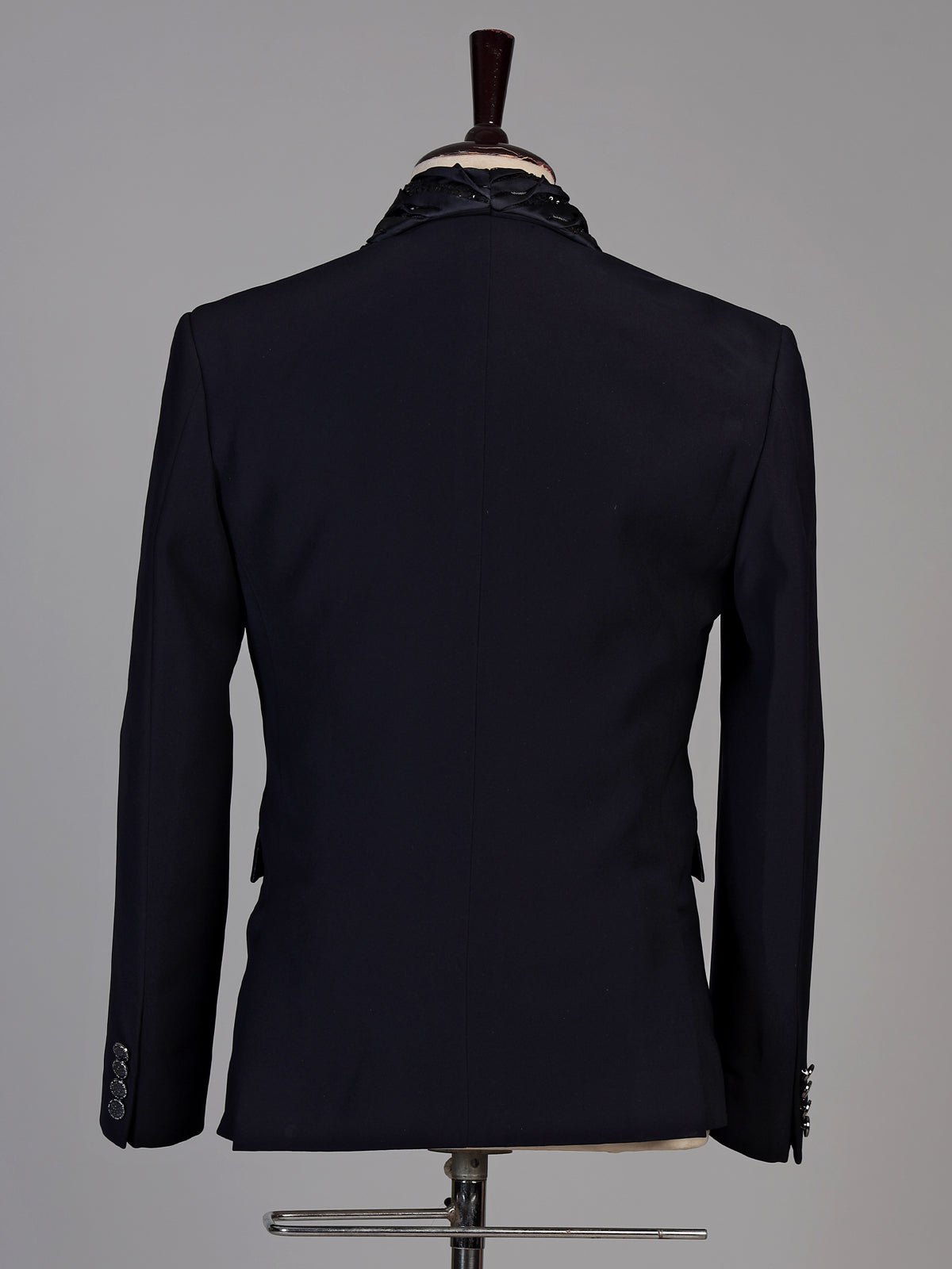 Navy blue mens embellished tuxedo coat suit