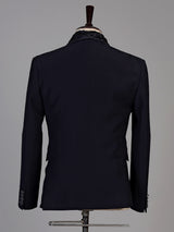 Navy blue mens embellished tuxedo coat suit