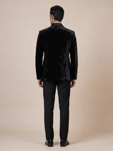 Black mens geometric cutdana velvet coat suit