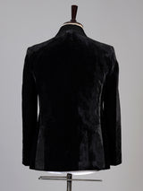 Black mens geometric cutdana velvet coat suit
