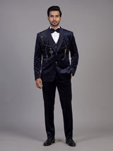 Navy blue mens zardosi crystal coat suit