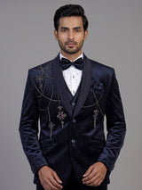Navy blue mens zardosi crystal coat suit