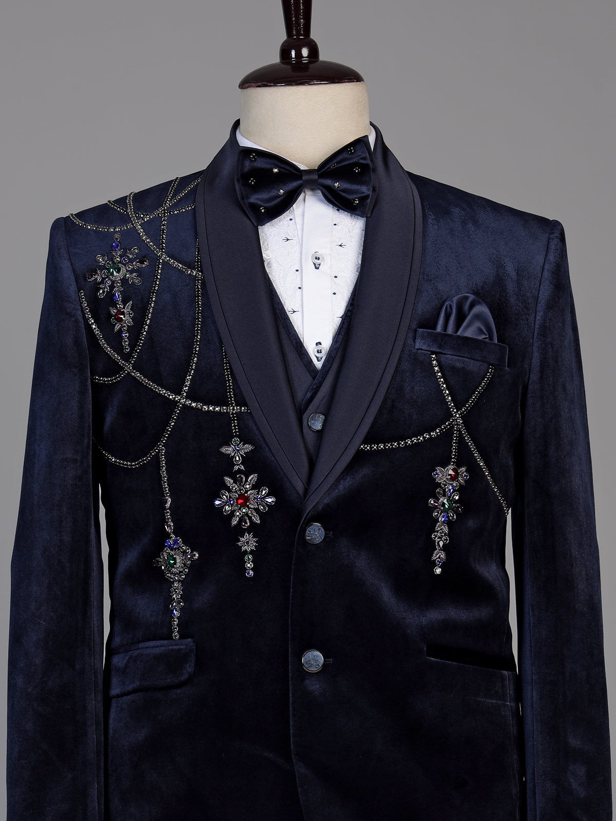 Navy blue mens zardosi crystal coat suit