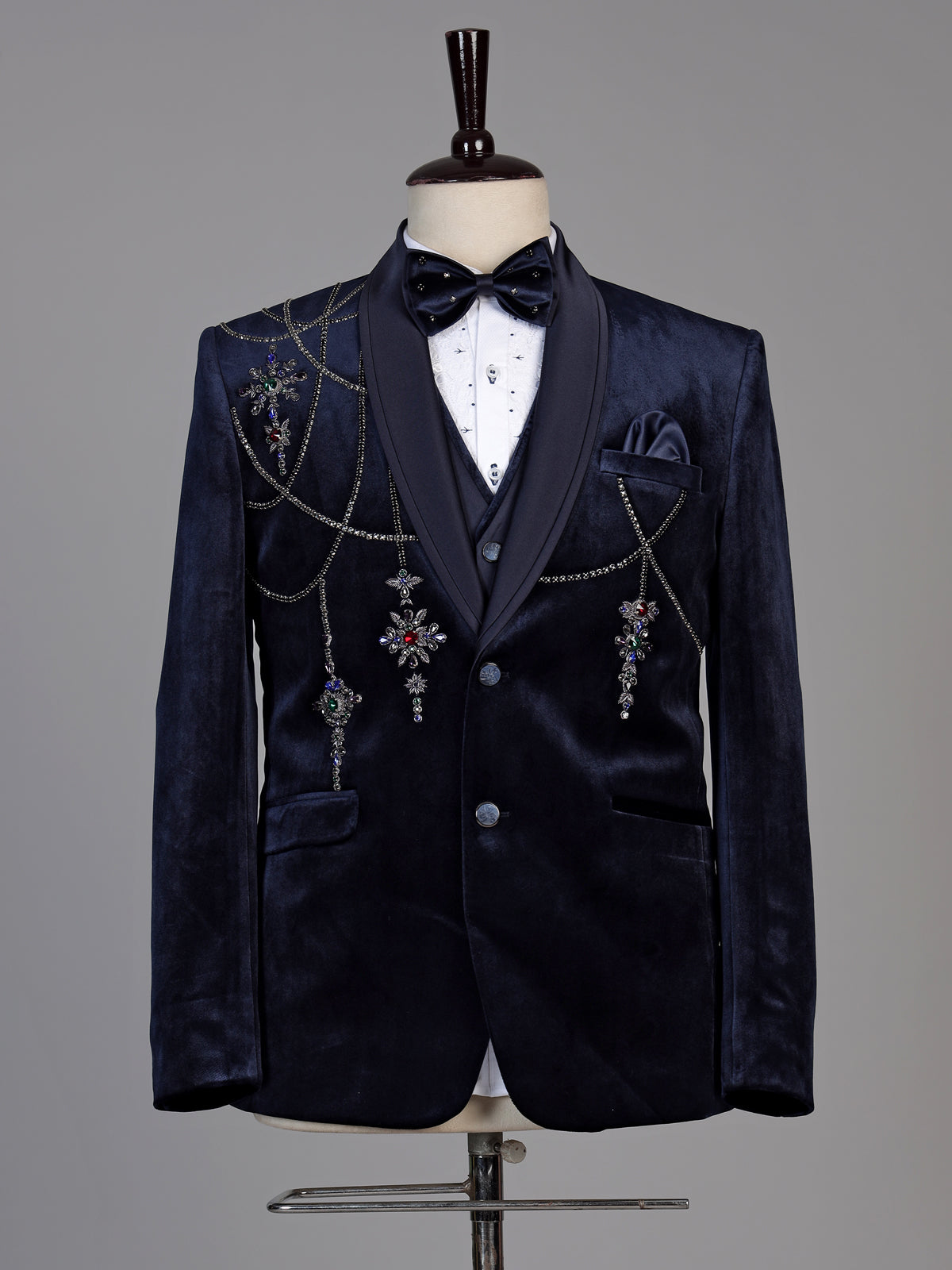 Navy blue mens zardosi crystal coat suit