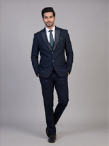 Midnight blue mens embroidered tuxedo coat suit