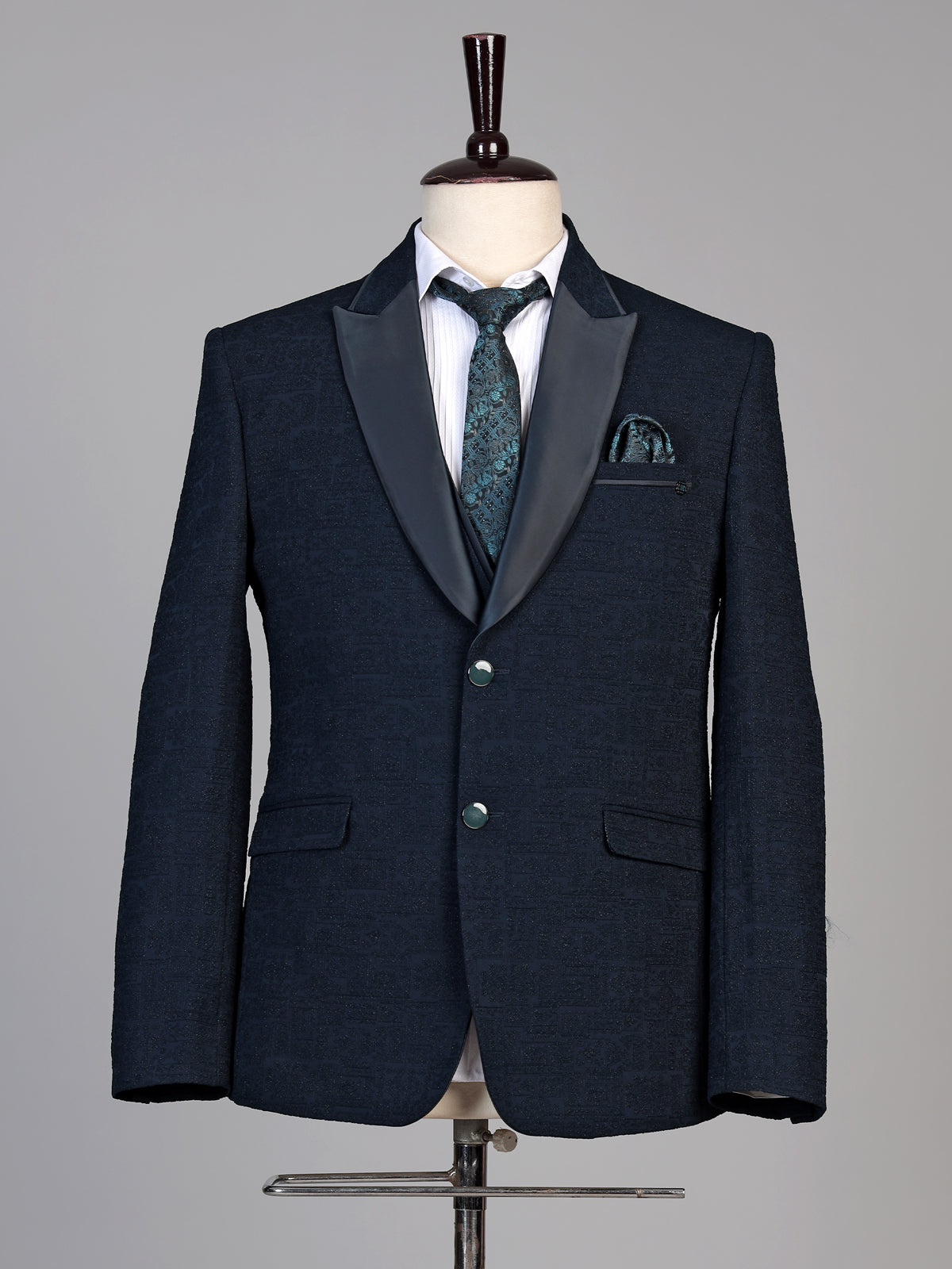 Midnight blue mens embroidered tuxedo coat suit