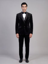 Black mens crystal embellished velvet coat suit