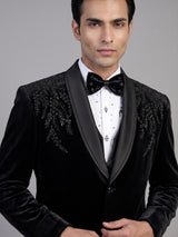 Black mens crystal embellished velvet coat suit