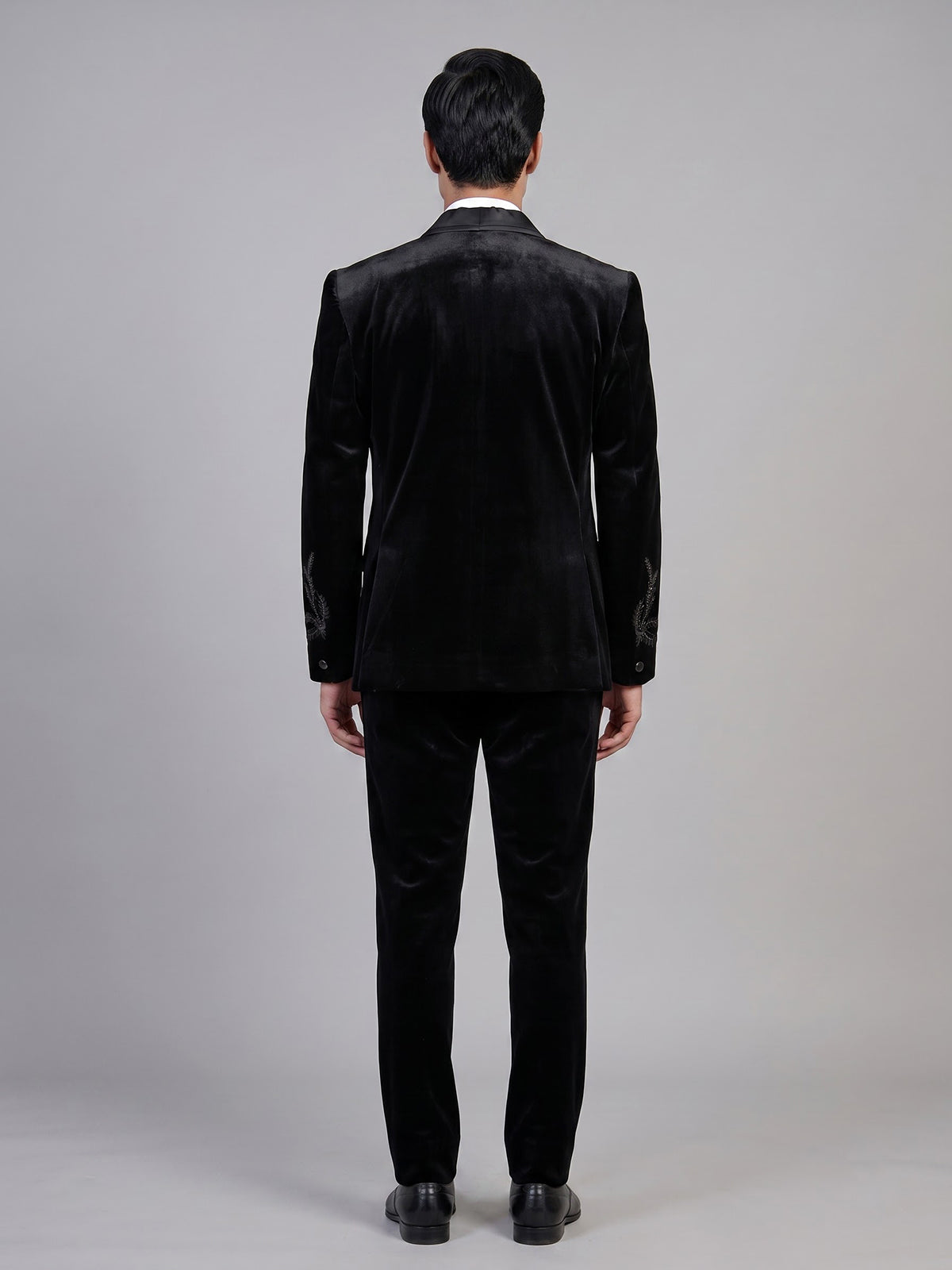 Black mens crystal embellished velvet coat suit