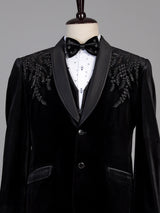 Black mens crystal embellished velvet coat suit