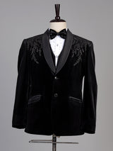 Black mens crystal embellished velvet coat suit