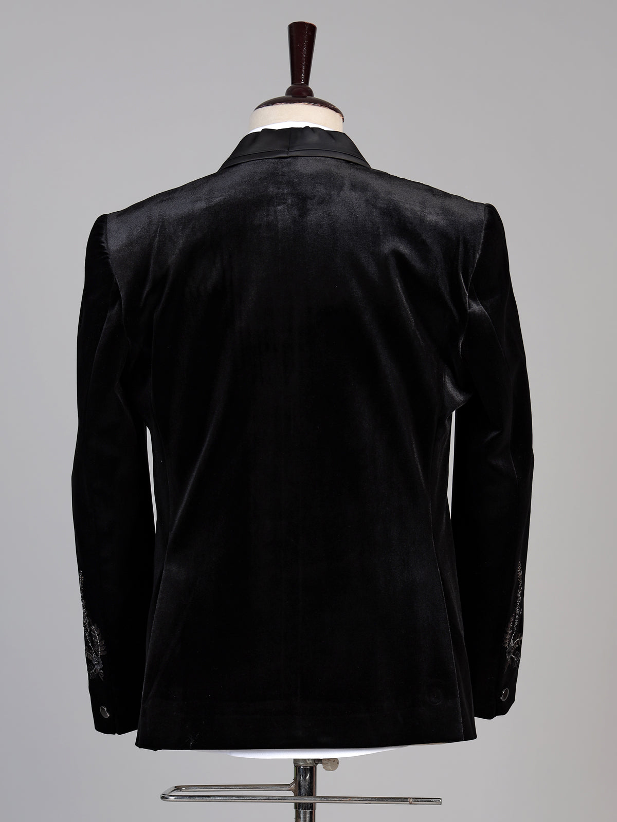 Black mens crystal embellished velvet coat suit