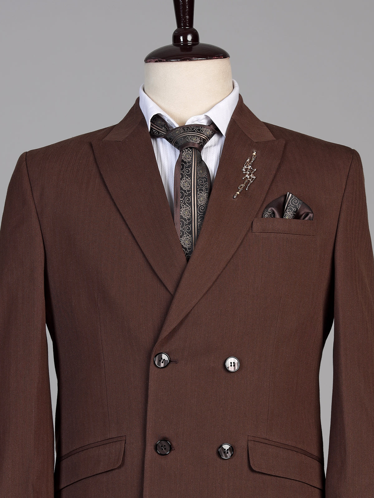 Coffee brown mens double breasted coat suit