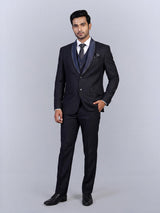 Navy black mens elegant jacquard coat suit