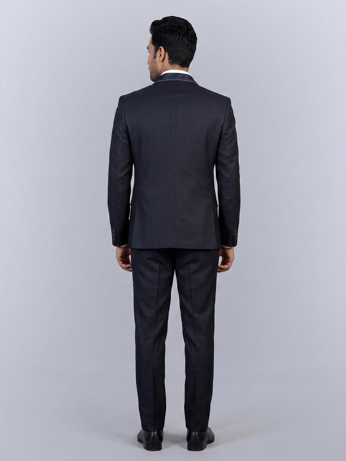 Navy black mens elegant jacquard coat suit