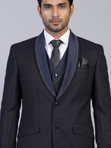 Navy black mens elegant jacquard coat suit