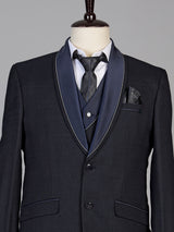 Navy black mens elegant jacquard coat suit