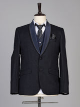 Navy black mens elegant jacquard coat suit