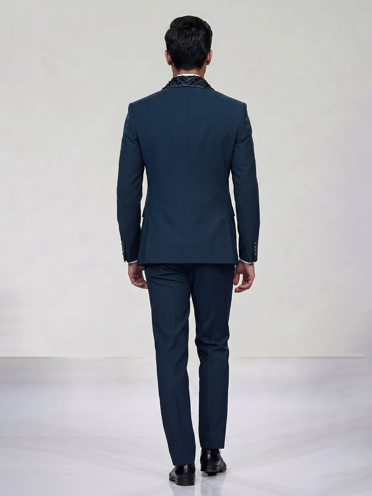 Teal blue mens embellished tuxedo coat suit