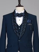 Teal blue mens embellished tuxedo coat suit