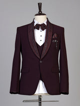 Deep maroon mens cutdana tuxedo coat suit