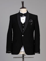 Black mens metallic textured tuxedo coat suit
