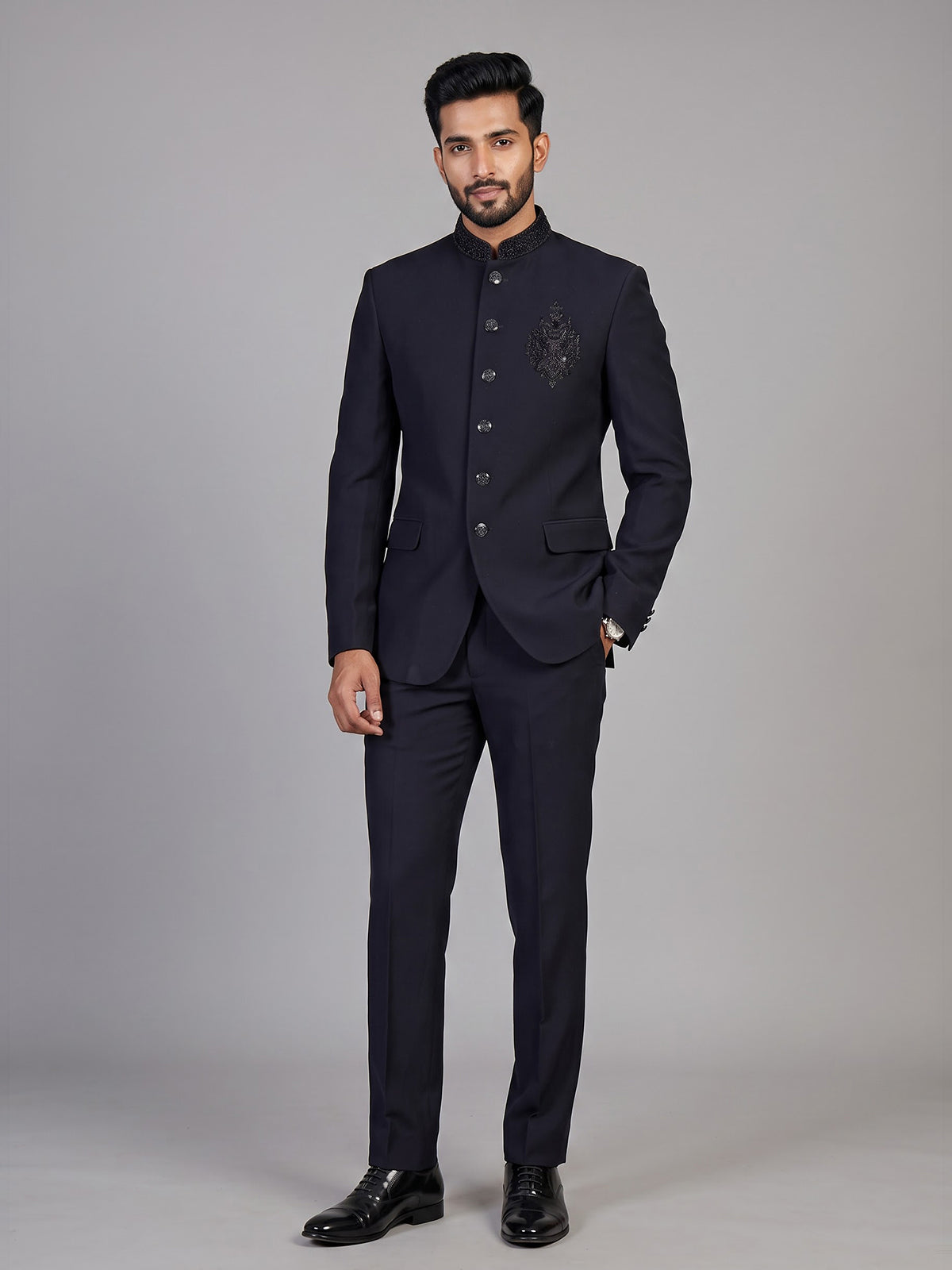 Navy mens imperial embellished jodhpuri suit