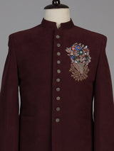 Wine mens floral zardosi jodhpuri suit