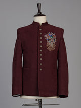 Wine mens floral zardosi jodhpuri suit