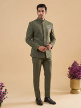 Olive mens floral zardosi jodhpuri suit