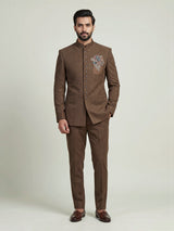 Brown mens floral zardosi jodhpuri suit