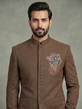 Brown mens floral zardosi jodhpuri suit
