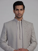 Grey mens botanical jacket jodhpuri suit