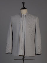 Grey mens botanical jacket jodhpuri suit