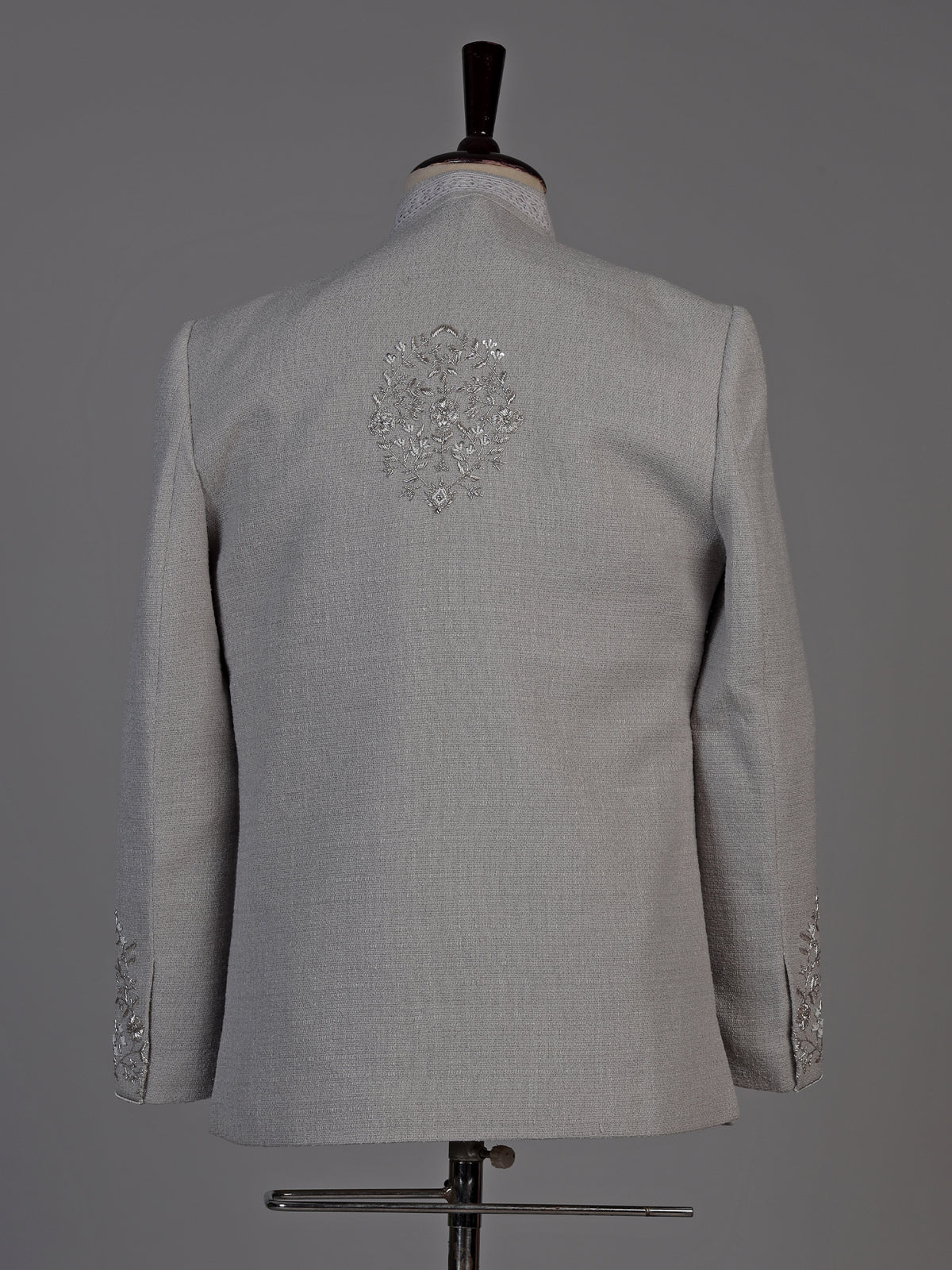 Grey mens botanical jacket jodhpuri suit