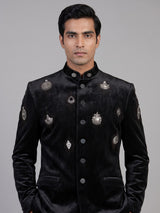 Black mens swarovski embellished jodhpuri suit