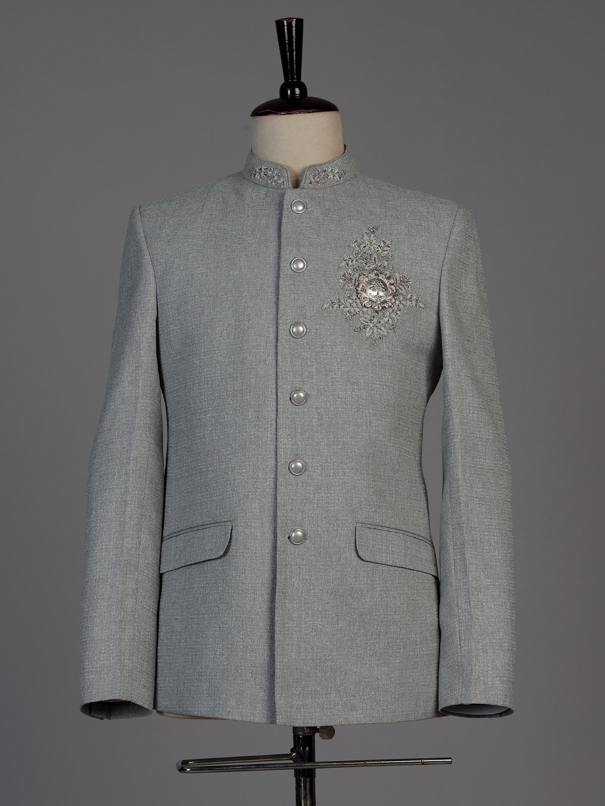 Grey mens royal medallion jodhpuri suit