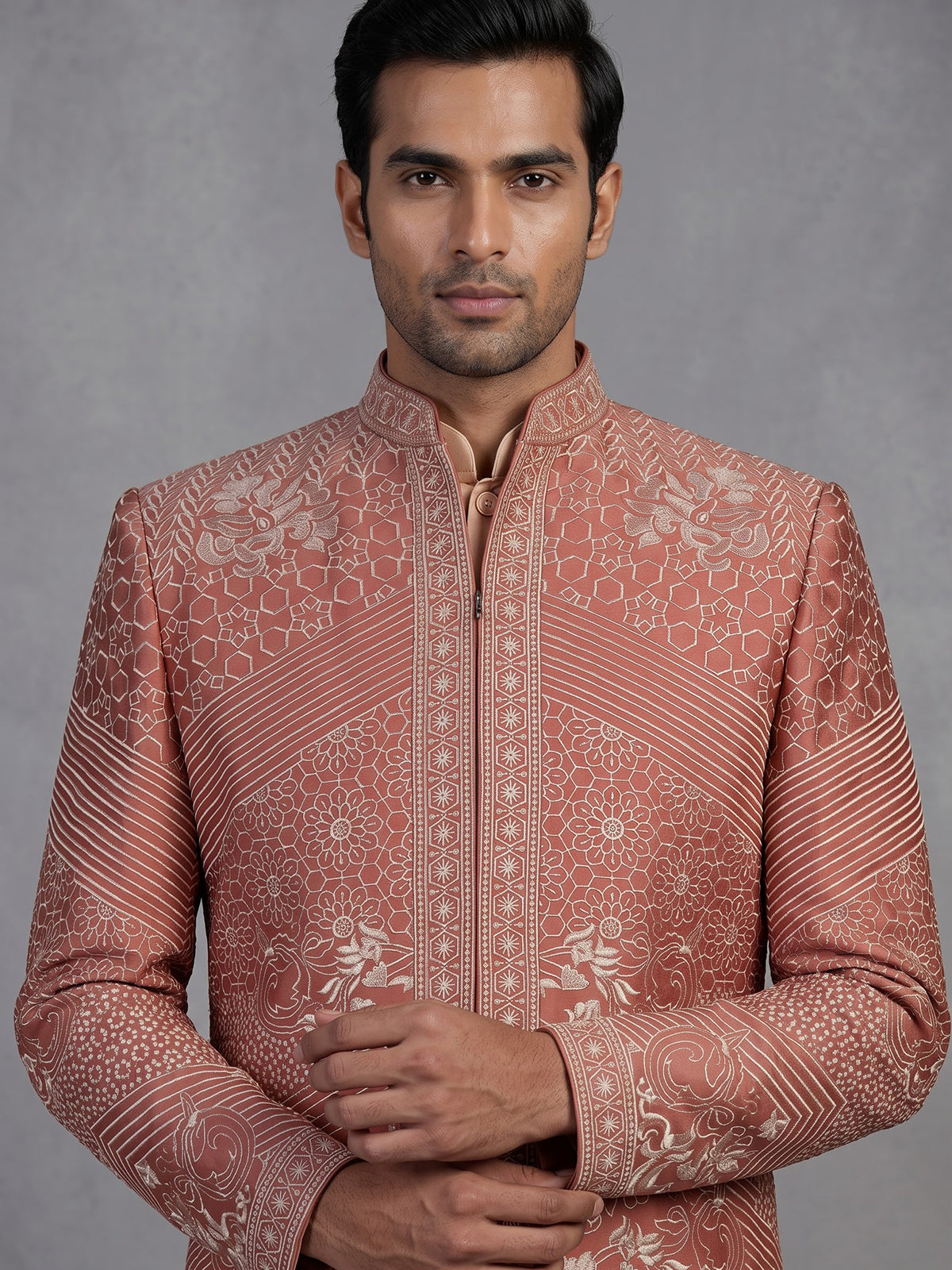Rust orange mens fusion jacket indo western