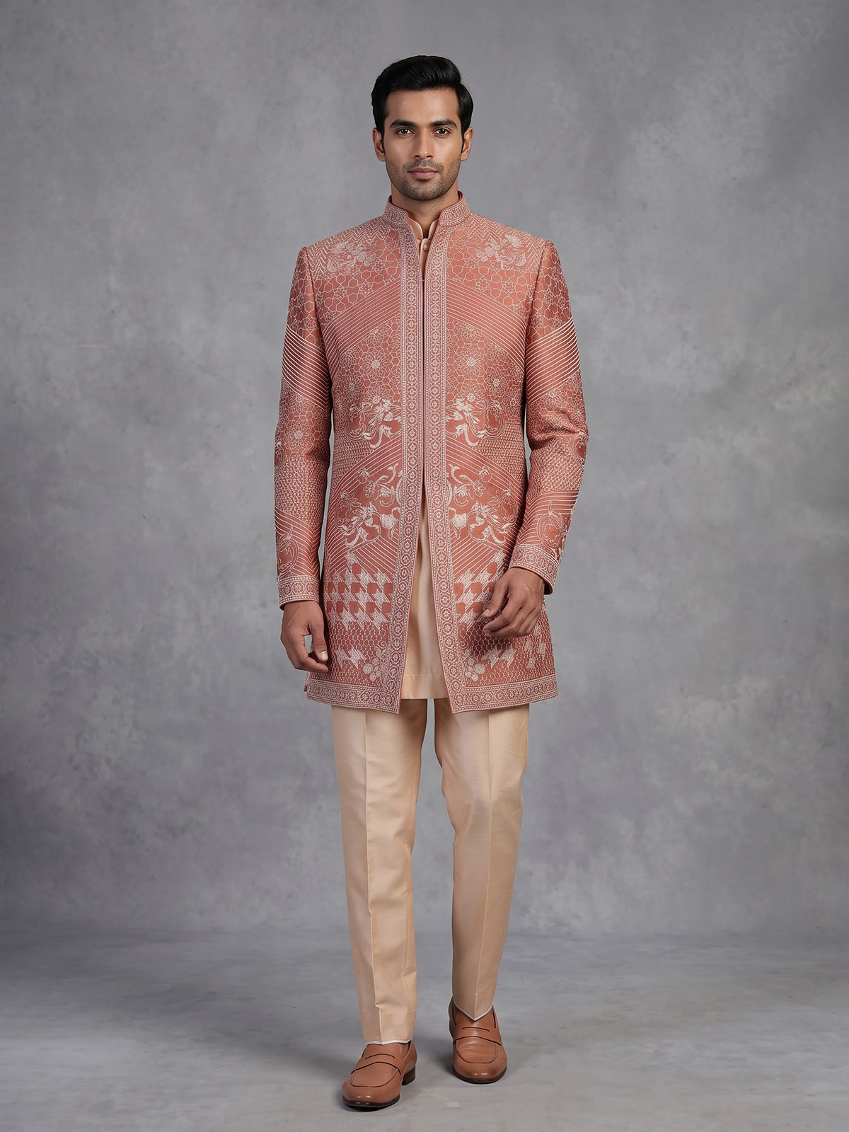 Rust orange mens fusion jacket indo western